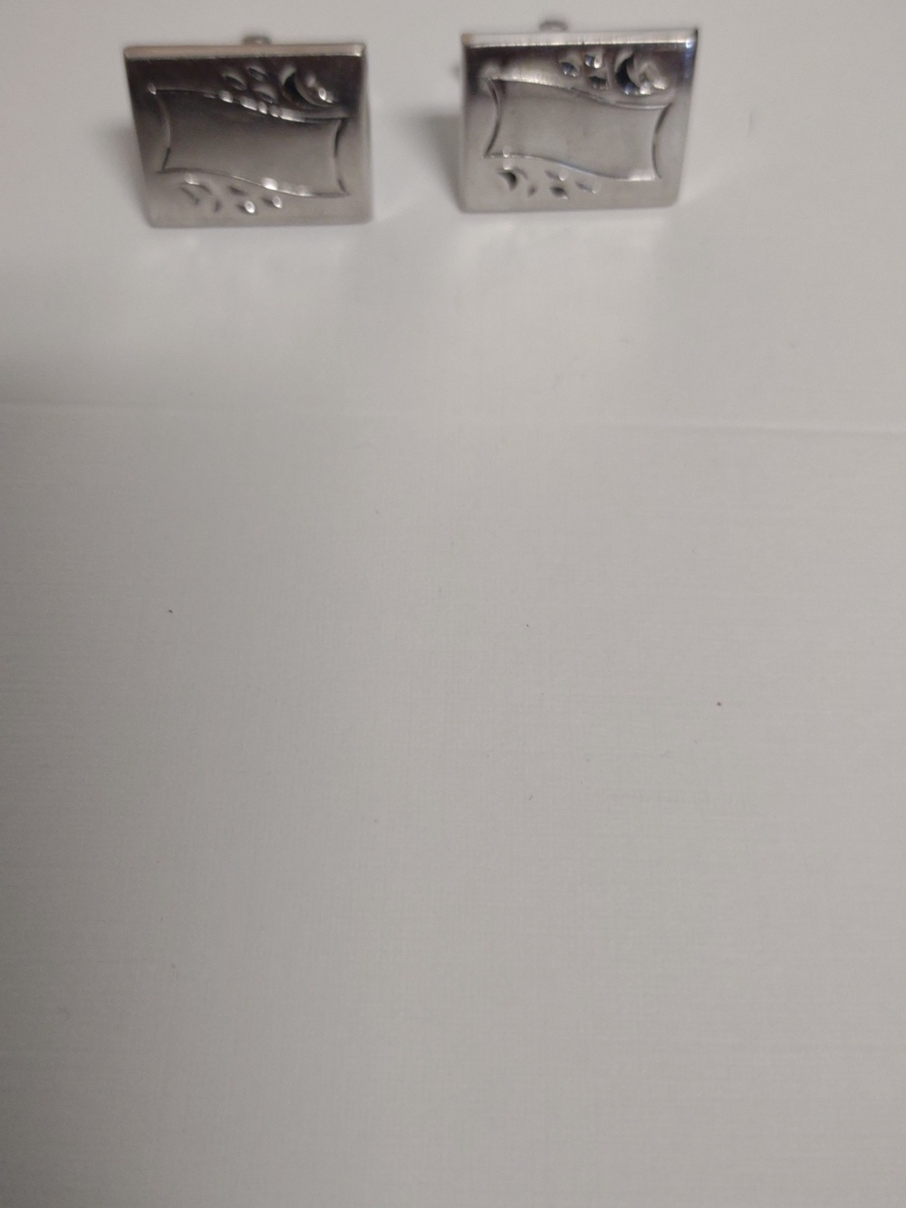 Foster Vintage Square Silver Tone Cufflinks - Modern Wave Design - Picture 4 of 4